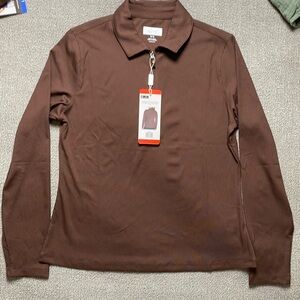 Women’s Greg Norman Brown Ribbed Long Sleeve 1/4 Zip Utility Pullover